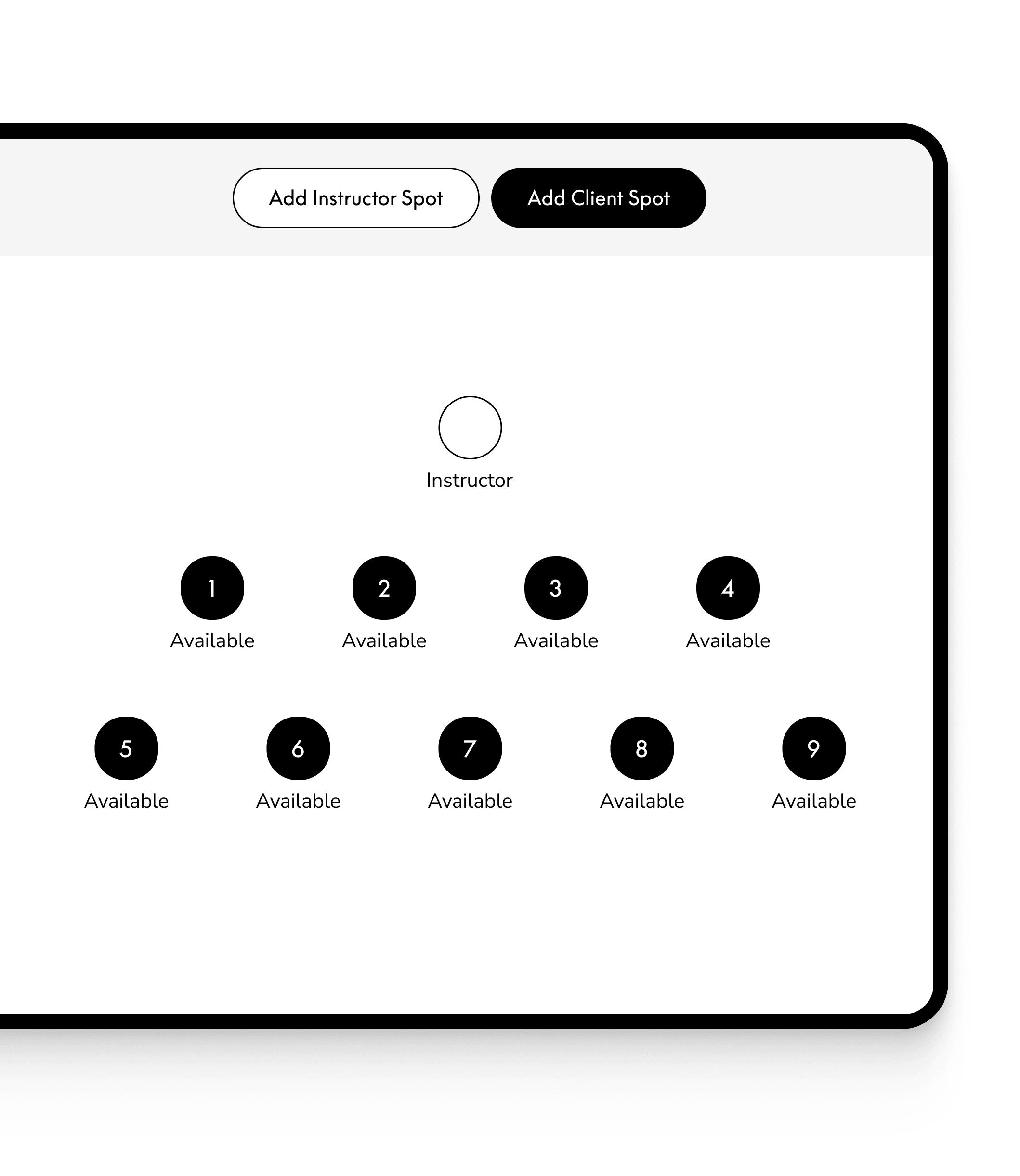 iPad mockup of Arketa's spot booking feature