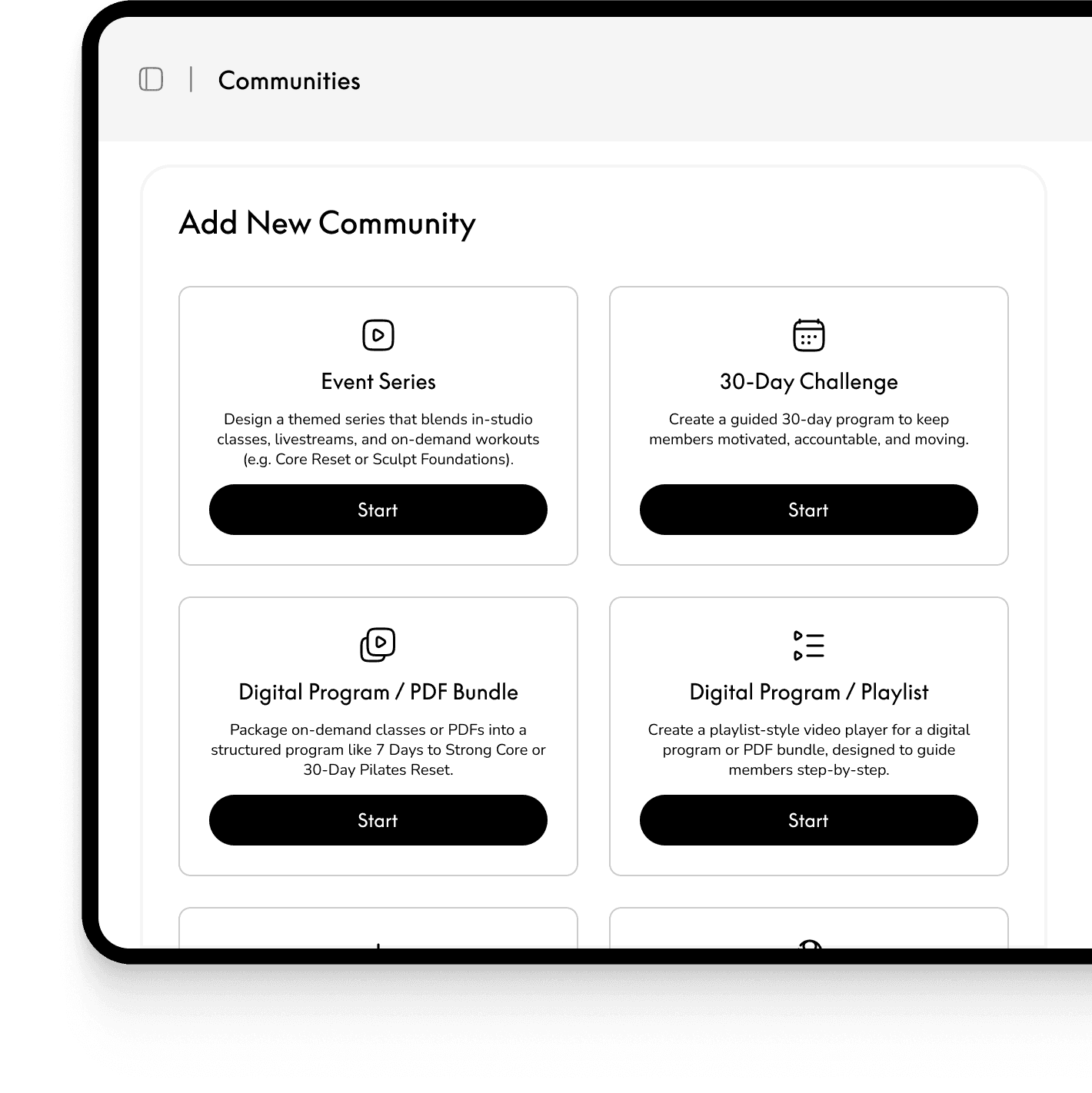 iPad mockup of Arketa's communities feature